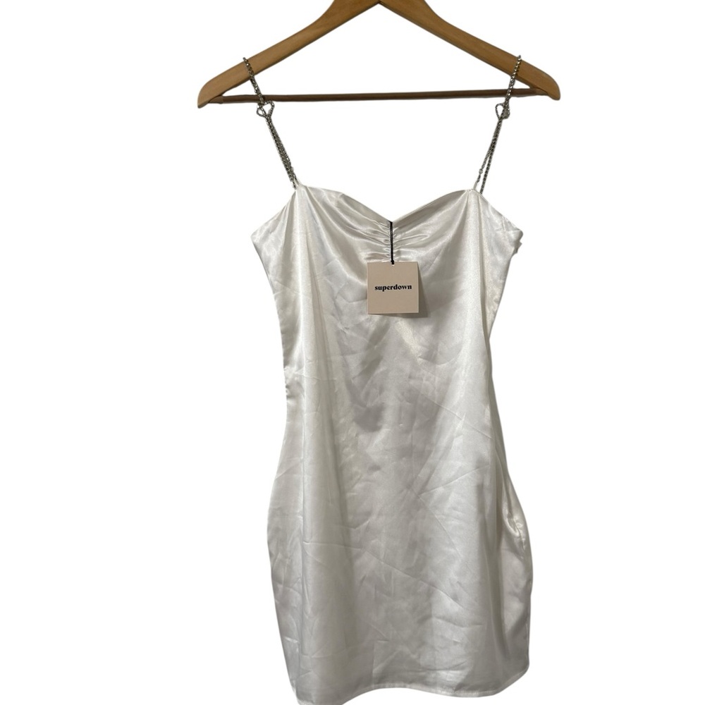 NWT REVOLVE Superdown Tabitha Heart Rhinestone Satin Mini Dress - Picture 5 of 7